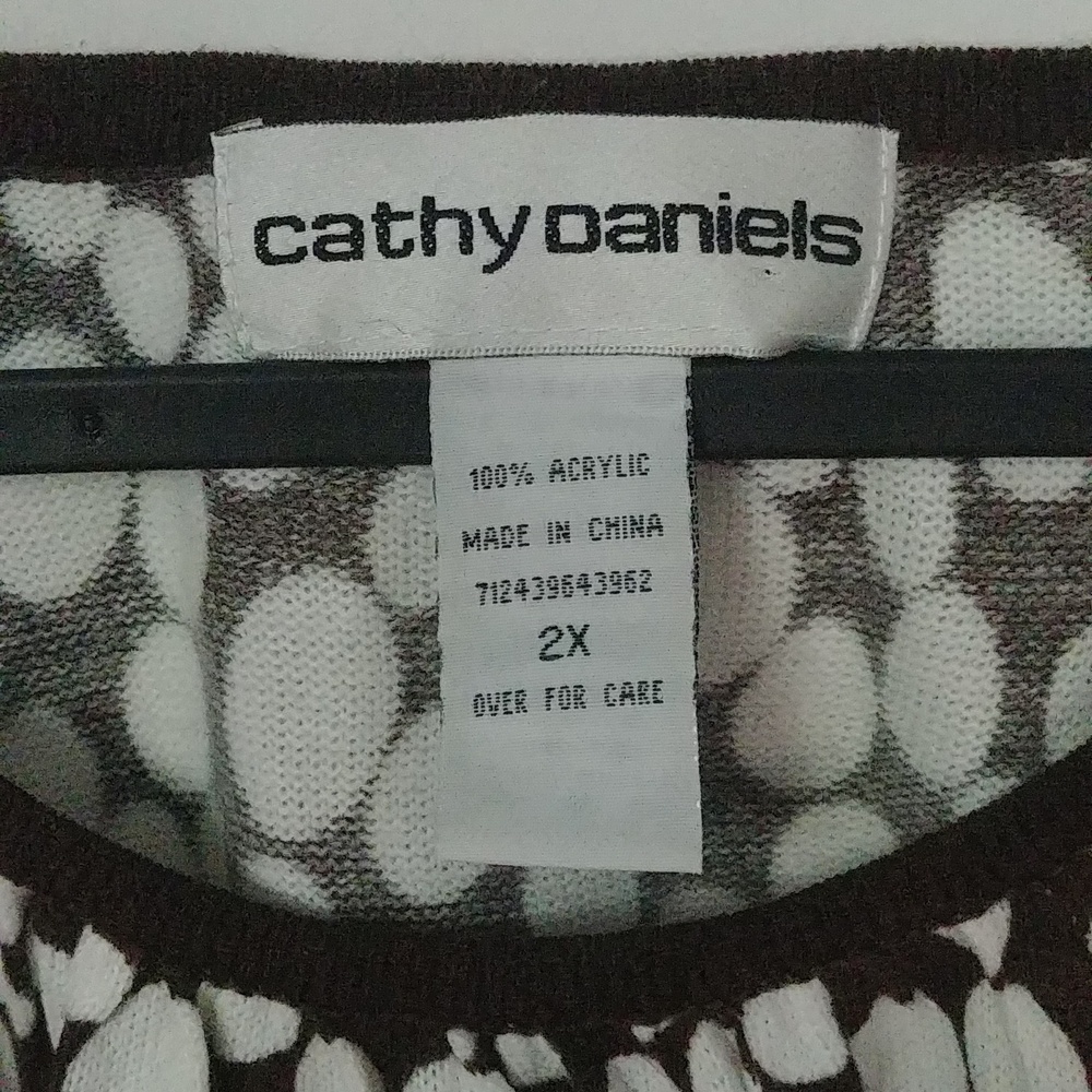 Cathy Daniels Women's Brown and White Polka Dot 3/4 Sleeve Blouse Size 2X - Picture 3 of 5